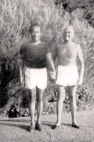 Paramahansa Yogananda and Rajarsi Janakananda in Encinitas wearing bangles