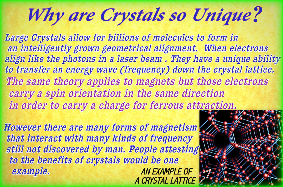 Information on what makes crystals unique due to their molecular alignment